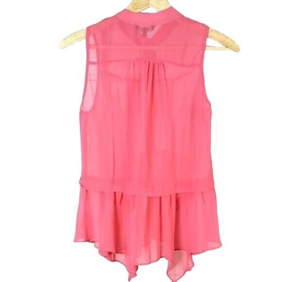 ASOS Womens Sleeveless Sheer Top Pink US 4 High-Low Button-Up Ruffle - Picture 3 of 5